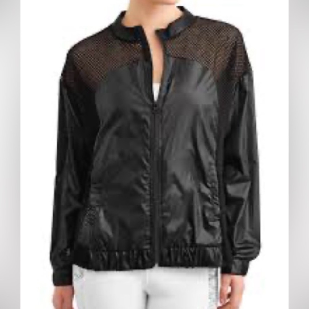 Daisy Fuentes Fit Black Lightweight Long Sleeve Mesh Panel Active Zip Up